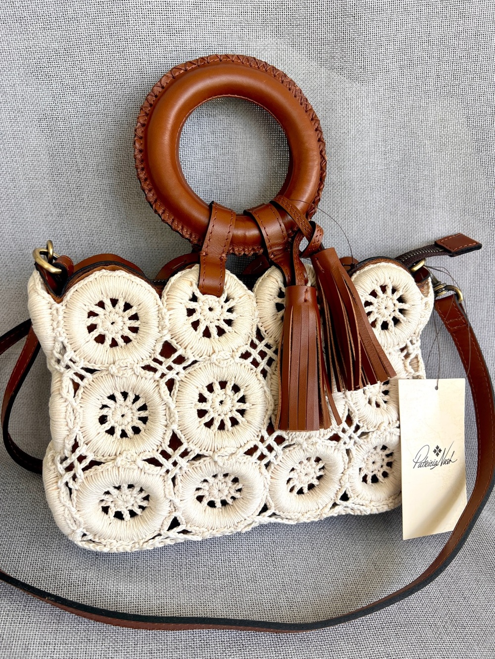 PATRICIA NASH Vobbia crochet boho chic bag cream / brown NWT